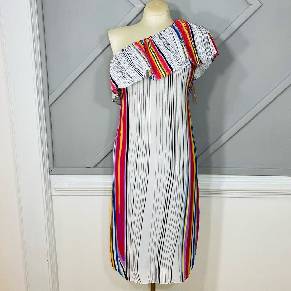New Rachel Roy Womens Rainbow Striped One Shoulder Dress Women’s Size S - Picture 5 of 13